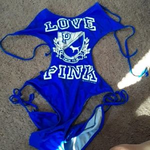 Victoria's Secret LOVE PINK swim team one piece swim suit blue large